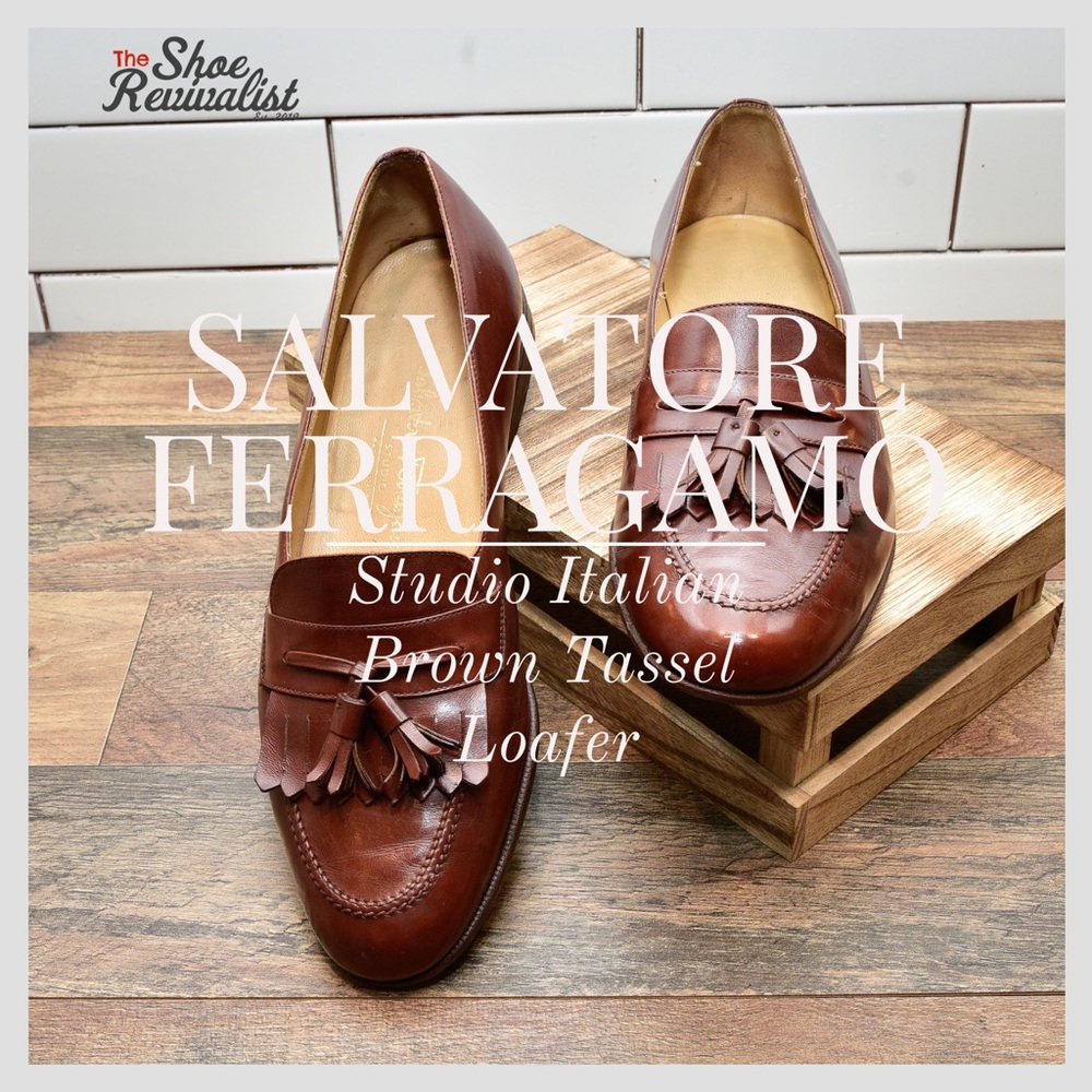 Men’s Salvatore Ferragamo Studio Italian Brown Tassel Loafers Size 9
